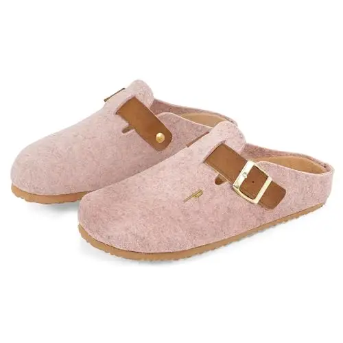 PERLETTI Sabot Donna Comode Leggere in Feltro - Ciabatte Casa Autunno Inverno Suola Antiscivolo Chiuse con Fibbia
