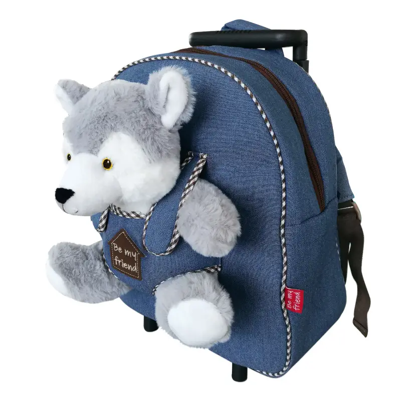 Perletti Trolley in Denim con Peluche Husky