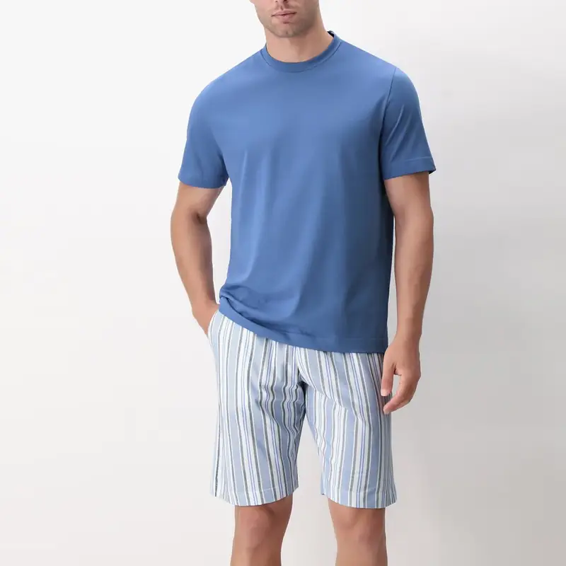 Perofil Pigiama corto girocollo 93096 riga regimental uomo denim