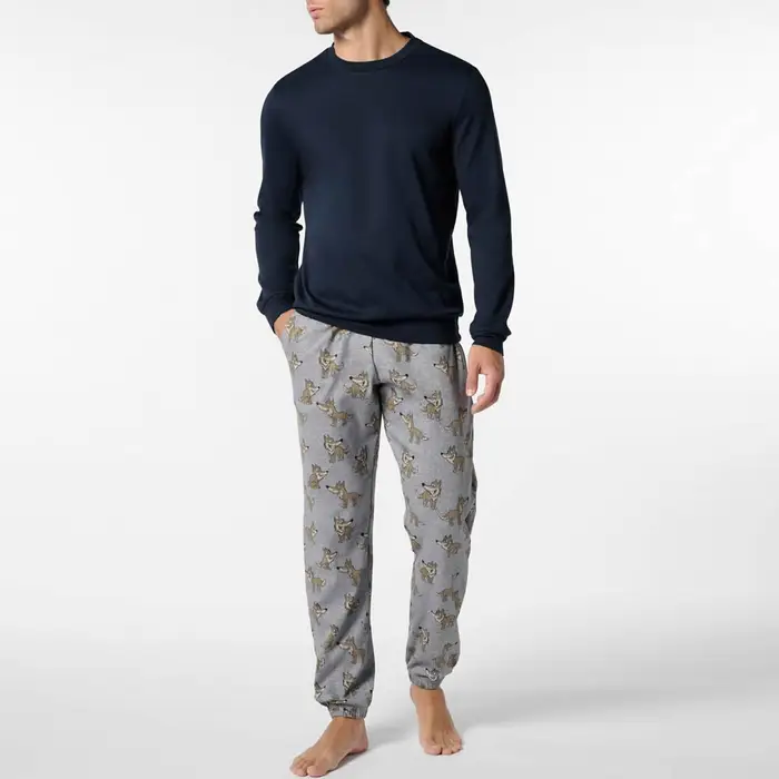 Perofil Pigiama girocollo stampa lupo 93206 interlock uomo blu