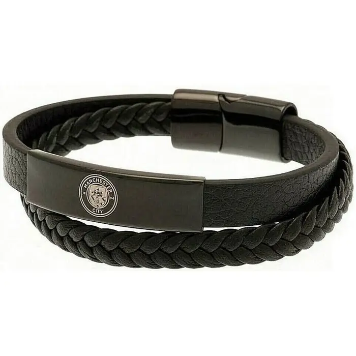 Bracciale in pelle con stemma del Manchester City FC One Nero