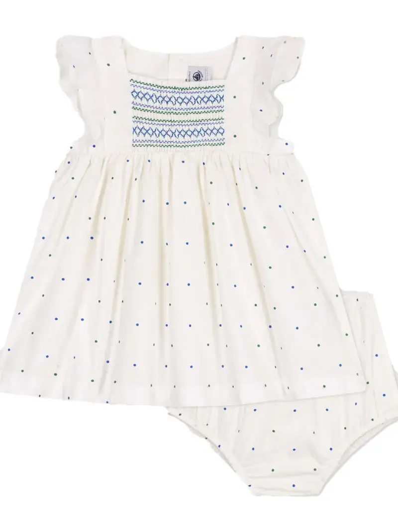 PETIT BATEAU KIDS Completo avorio con pois e ricami Crema