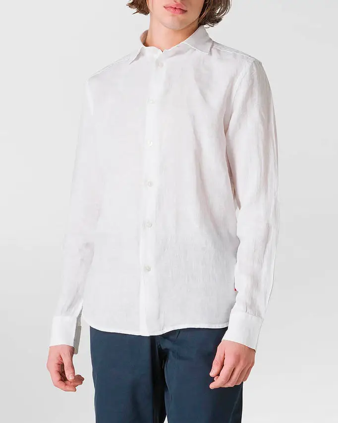 Camicia bianca in puro lino con colletto alla francese