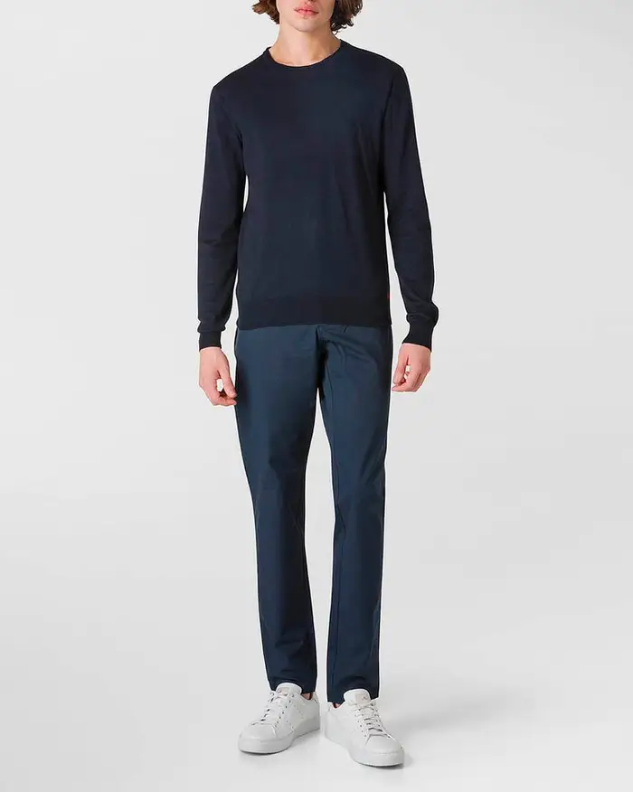 Maglia blu girocollo in puro cotone