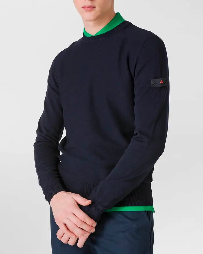 Maglia Peuterey blu girocollo in puro cotone punto pepe