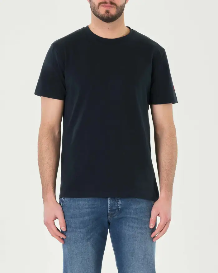 T-shirt blu mezza manica in jersey di cotone stretch