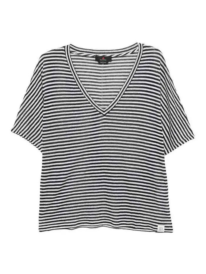 Peuterey T-shirt Ester a righe con scollo a V Bianco