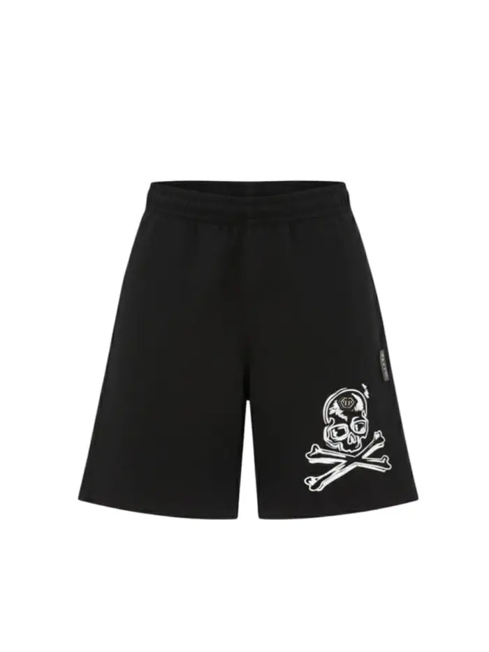 Philipp Plein short kids/junior in cotone nero con stampa logo teschio