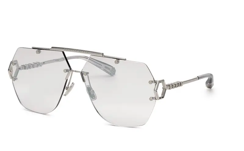 Philipp Plein Unisex SPP111 PLEIN SLEEK 579F Occhiali da sole Metallo Palladio Argento Geometrica Fotocromatiche Specchiato