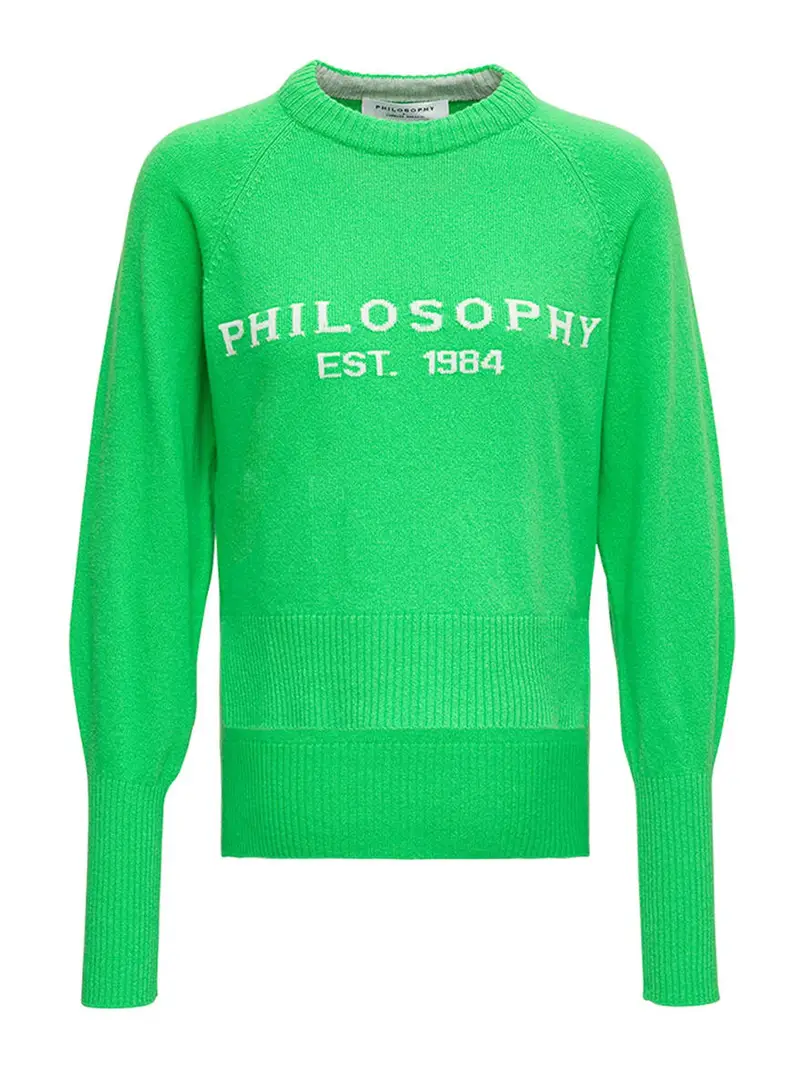Philosophy di Lorenzo Serafini Girocollo logato in misto cashmere Verde