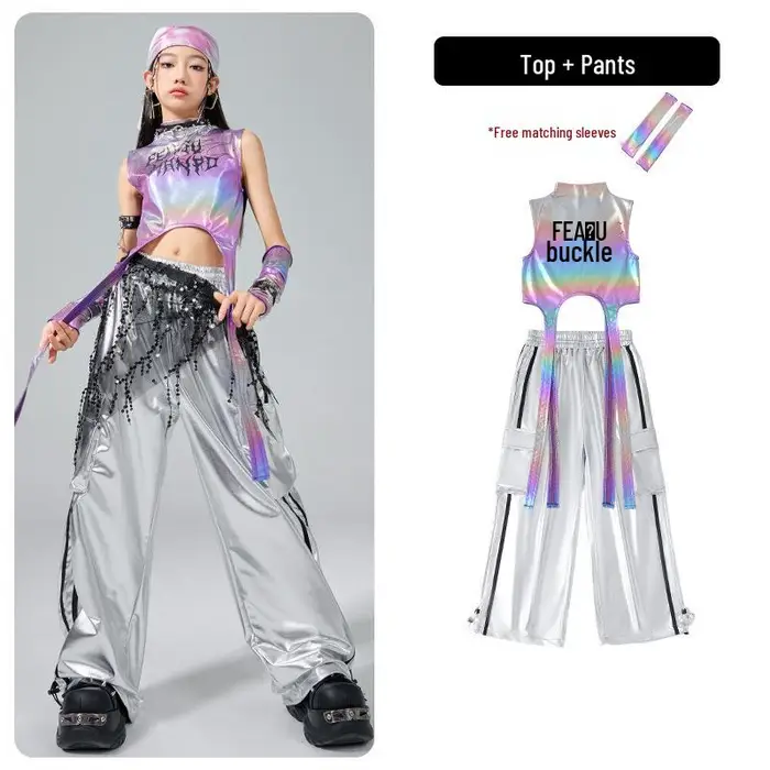 Pickerr Costume da Danza Jazz per Bambina - Outfit alla Moda Hip Hop per Performance, Street Dance e Sfilate 150 cm