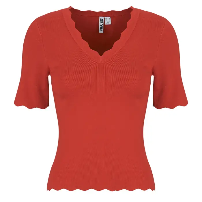 Pieces Camicetta PCJULINE SS V-NECK KNIT Rosso