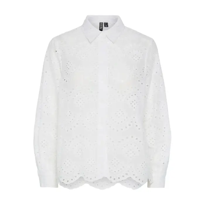 Pieces Camicia da donna a maniche lunghe in pizzo Vilde Blanc