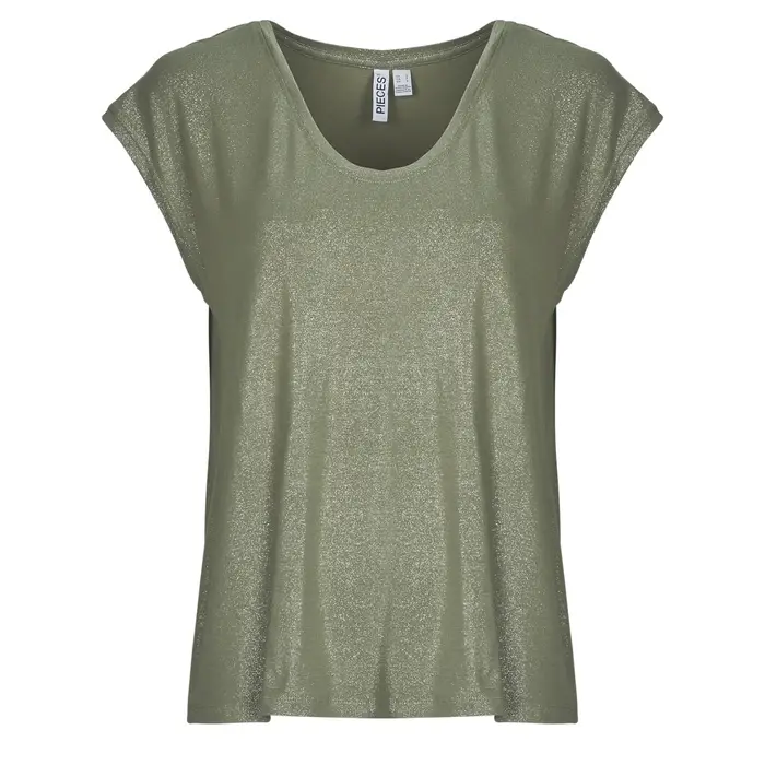 Pieces T-shirt PCALICE SS GLITTER TEE Kaki