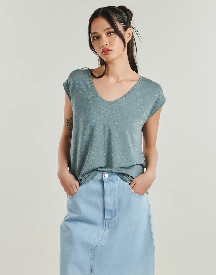 Pieces T-shirt PCBILLO TEE LUREX STRIPES Blu