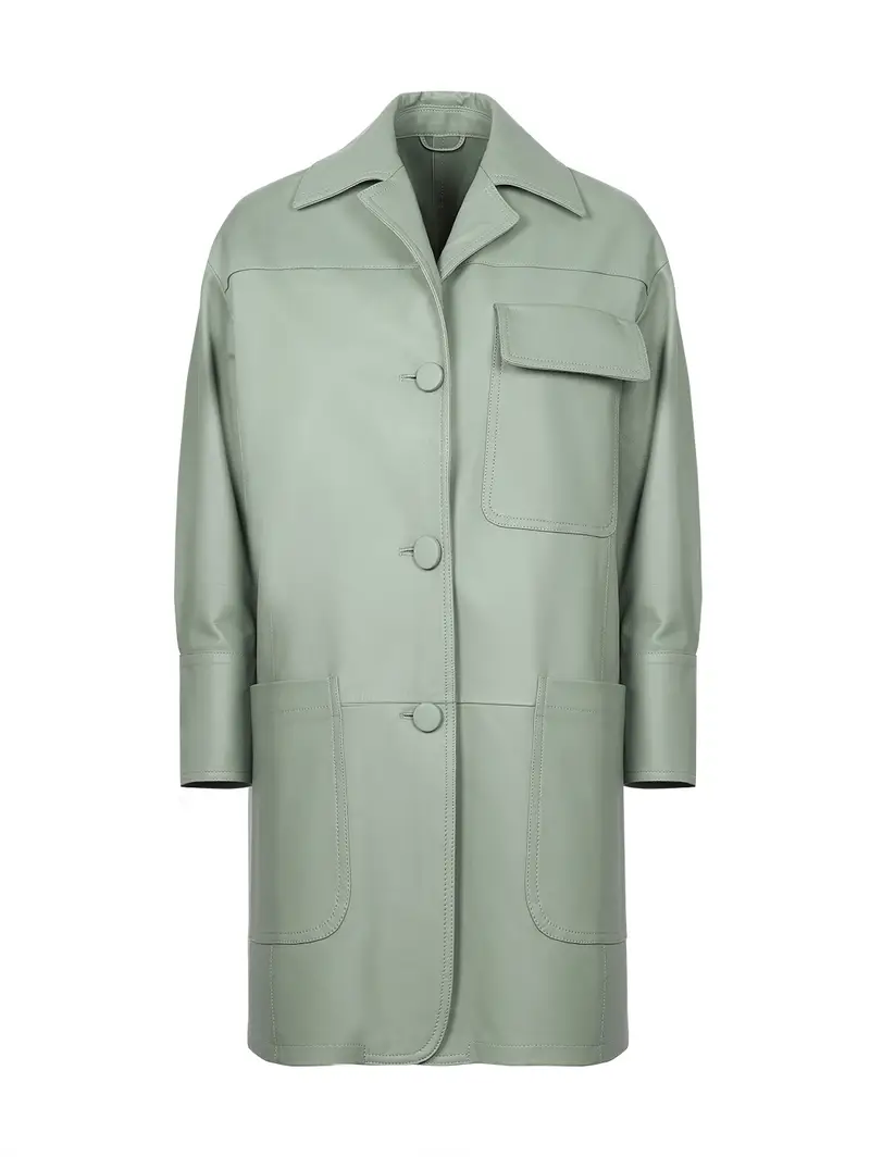 Cappotto In Pelle Verde Menta Eu