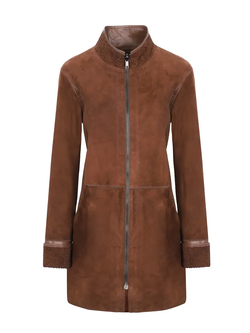Cappotto Reversibile Con Ricami Castagno Marrone Eu