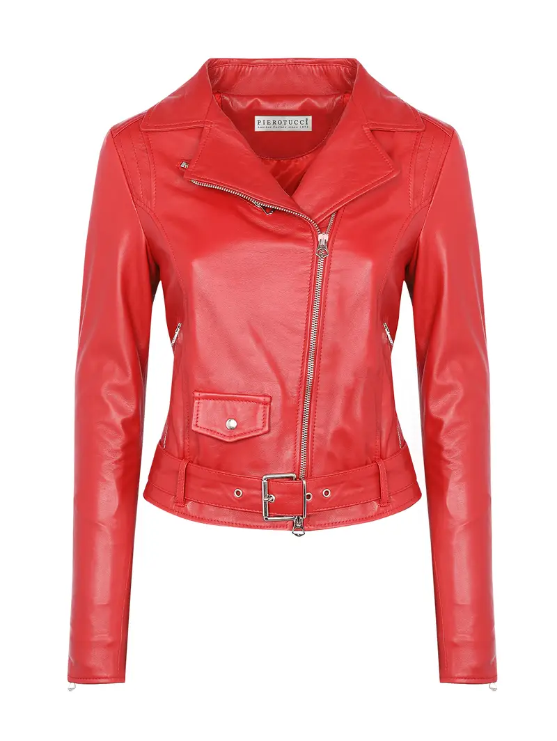 Pierotucci Chiodo Rosso In Pelle Con Cintura Eu
