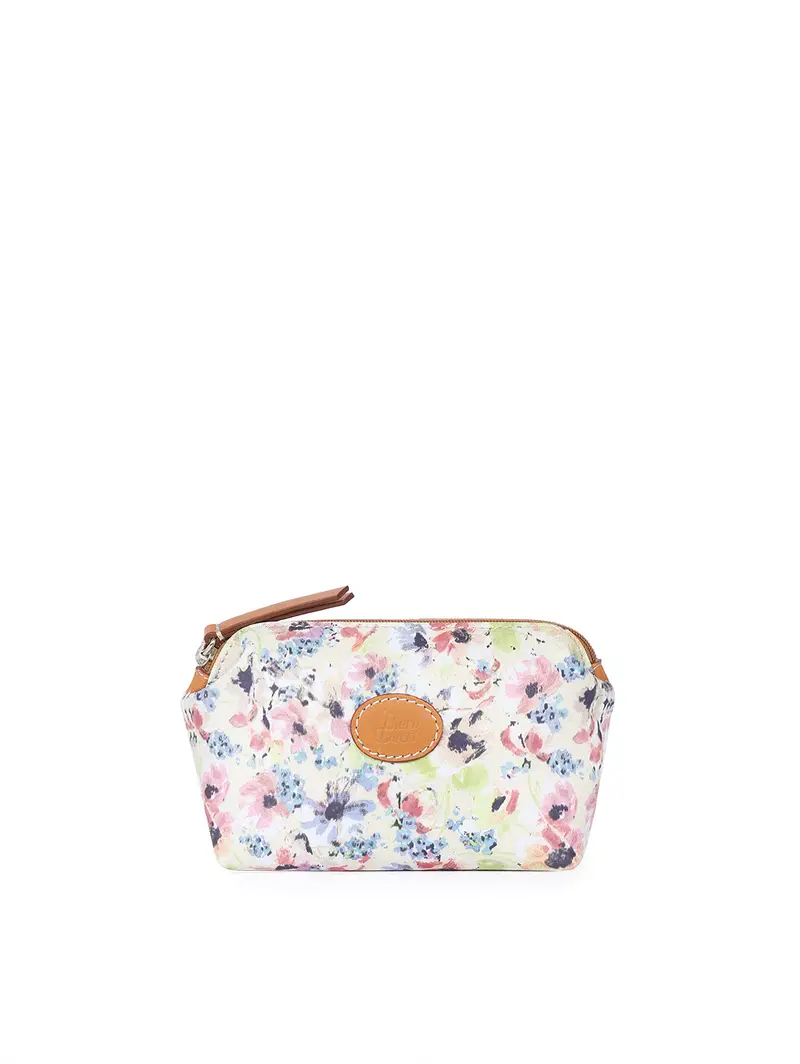 Pierotucci Floré Trousse In Pelle A Fiori Tabacco Marrone