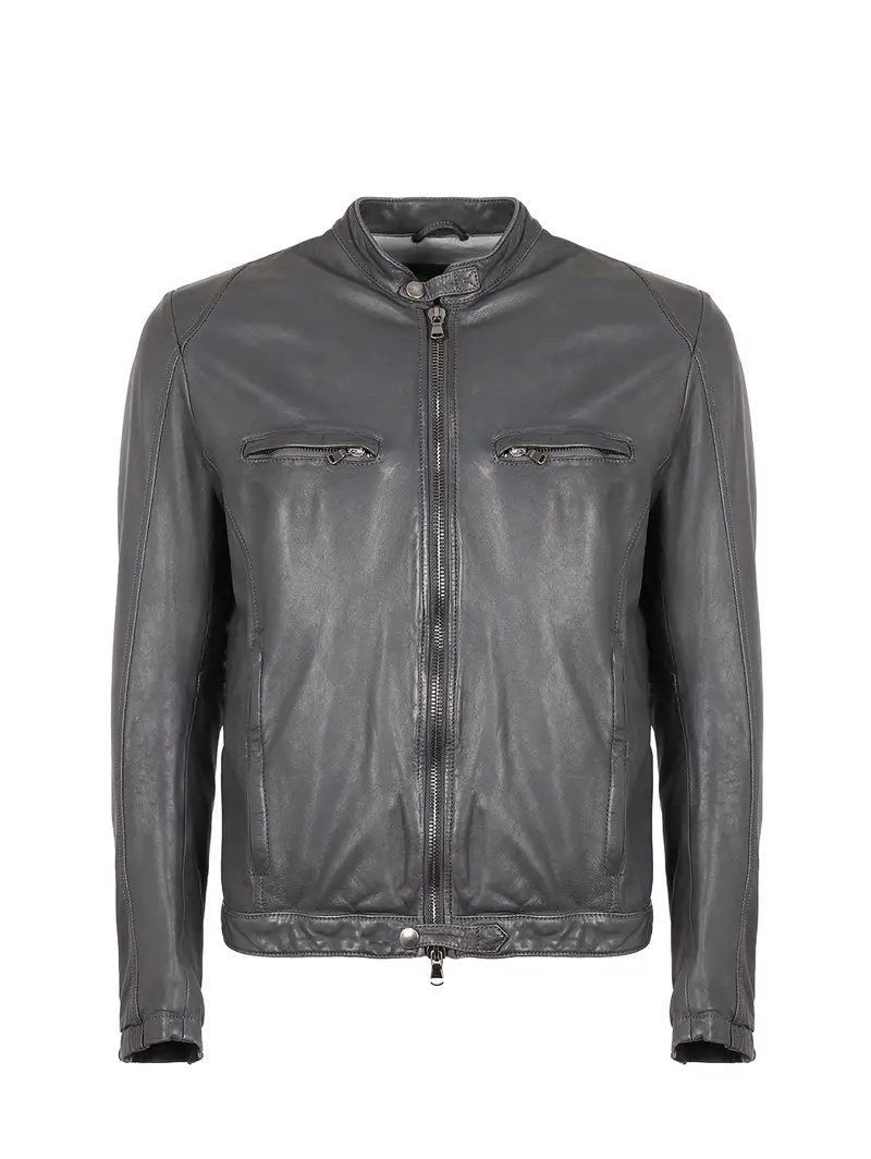 Pierotucci Giacca Biker In Pelle - Grigio Eu