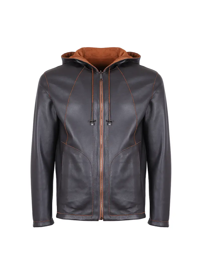 Giacca Classica Reversibile In Pelle Moro Marrone Scuro Eu