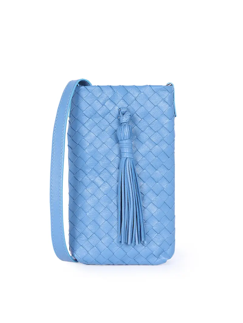 Pierotucci Intrecci Porta Cellulare Tracolla Pelle Intrecciata Marino Azzurro