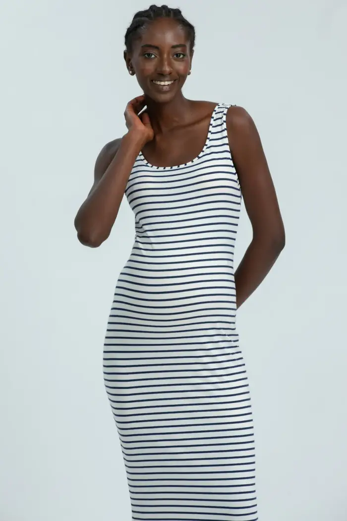 Pietro Brunelli Maternity FORMENTERA | Abito Premaman Aderente a Righe Blu in Jersey Strisce