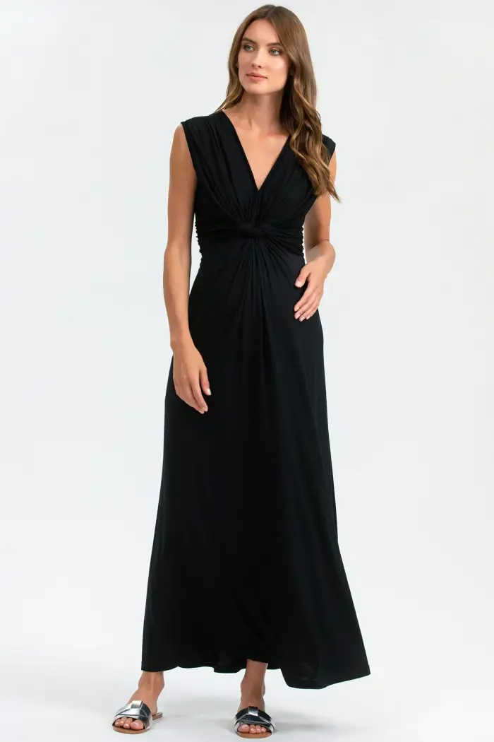 Pietro Brunelli Maternity PAPAVER | Maxi Abito Premaman e Allattamento Nero Black