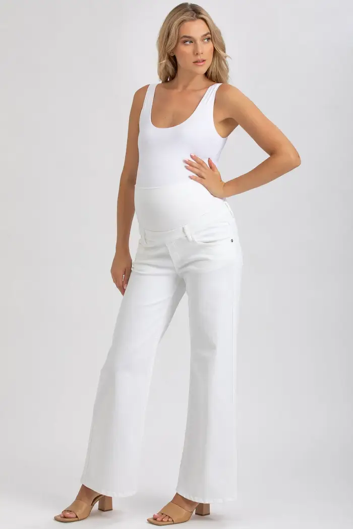 Pietro Brunelli Maternity WIDE LEG | Jeans Premaman Bianchi con Fascia Alta White