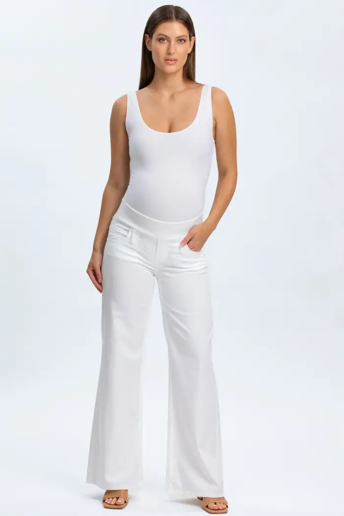 Pietro Brunelli Maternity WIDE LEG | Jeans Premaman Bianchi con Fascia Bassa White