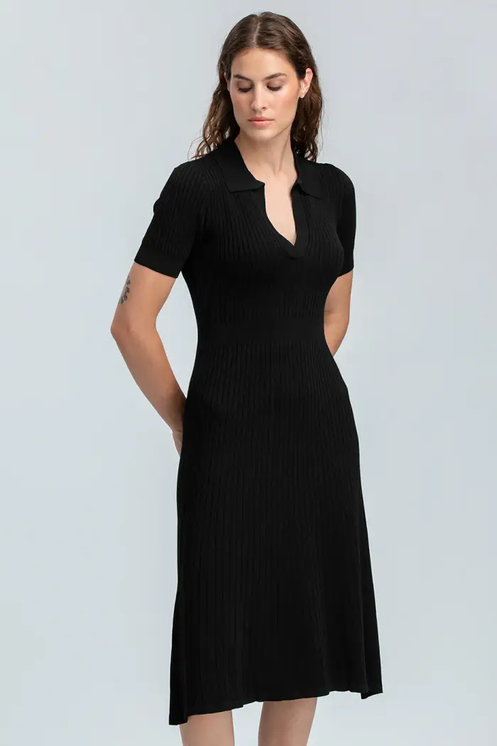 Pietro Brunelli Milano AZALEA | Abito Svasato Nero con Colletto Black