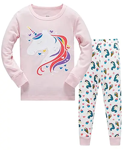 Colobe Pigiama Ragazza Unicorno Sirena 100% Cotone Lungo Biancheria da Notte Vestiti Bambina Invernale Due Pezzi Impostato