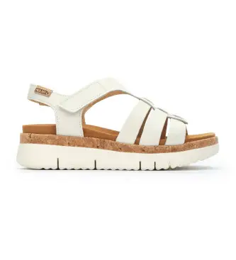 Pikolinos per donna W4N-0754 Sandali Salma in pelle bianco sporco, 3 a 5cm, Velcro, Casual