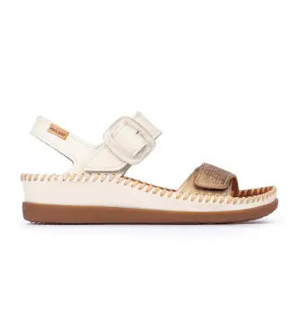Pikolinos per donna W8K-0555C1 Sandali Cadaques in pelle color bianco sporco, 3 a 5cm, Fibbia, Casual