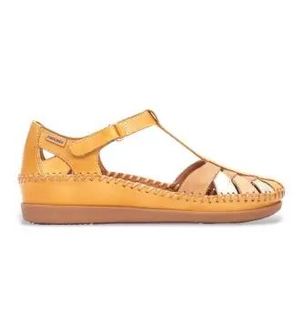 Pikolinos per donna W8K-0705C1 Sandali in pelle gialla Cadaques, Basso, 1 a 3 cm, Velcro, Casual, Giallo Beige