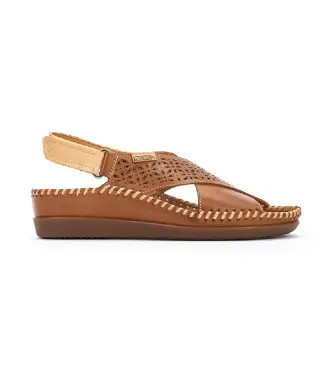 Pikolinos per donna W8K-0848C1 Sandali con zeppa in pelle marrone Cadaqués con chiusura a strappo, 3 a 5cm, Velcro, Casual