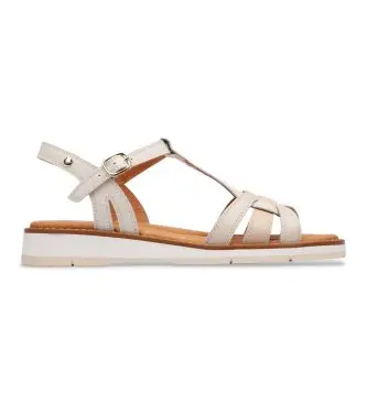 per donna W9B-0789C1 Sandali in pelle beige di Roquetas (42), 1 a 3 cm, Fibbia, Casual