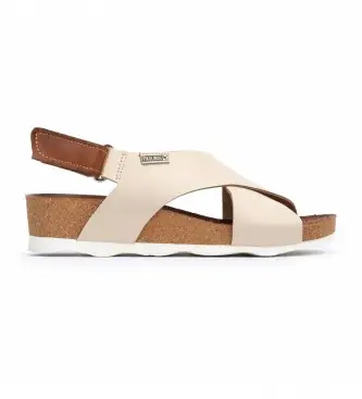 Pikolinos per donna W9E-0912 Sandali Mahon in pelle beige, 3 a 5cm, Velcro, Casual