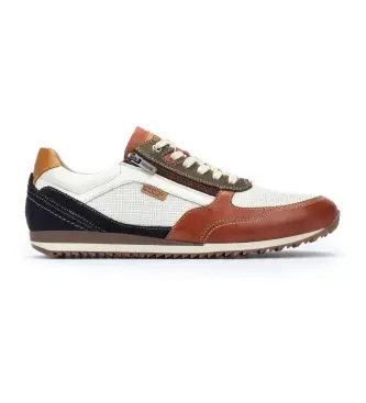 Pikolinos per uomo M2A-6292C2 Scarpe da ginnastica Liverpool in pelle bianca, Bianco, Basso, Stringhe, Cerniera, Casual Marrone
