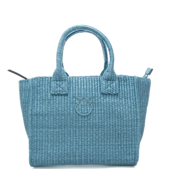 borsa a mano da donna con logo love birds ricamato ton sur ton sul davanti celeste