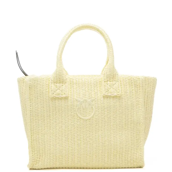 borsa a mano da donna con logo love birds ricamato ton sur ton sul davanti giallo