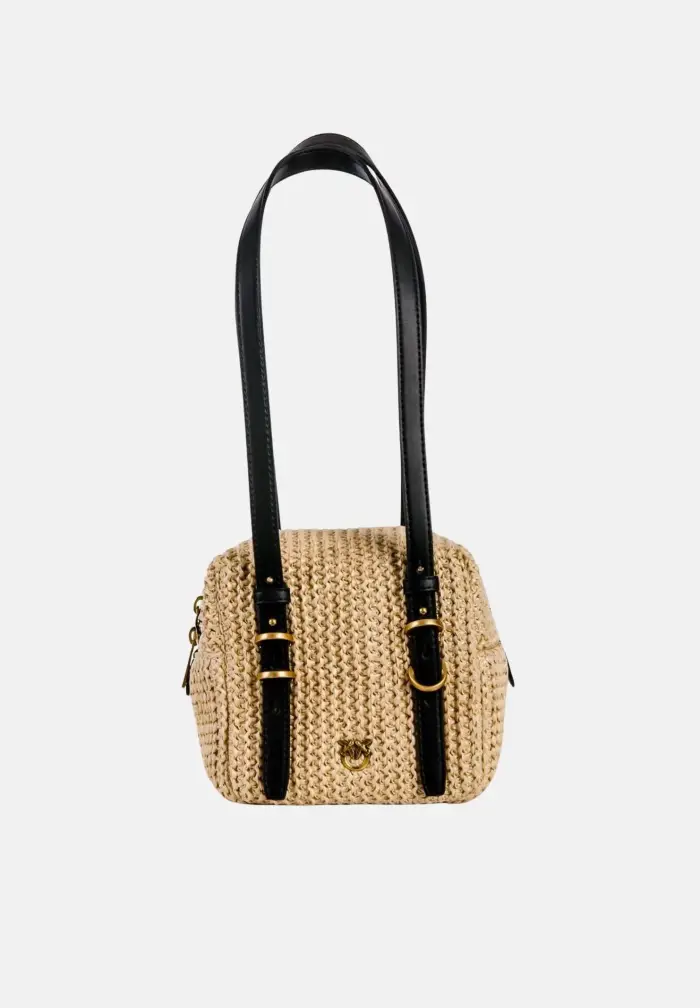 Borsa a spalla CUBIC in rafia beige da donna