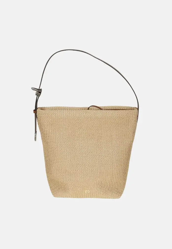 pinko Borsa a spalla in rafia beige da donna