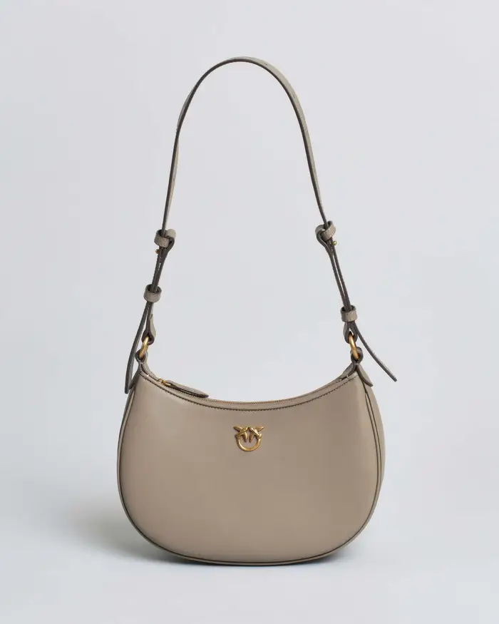 Borsa piccola a spalla Love Bag Half Moon Simply color taupe con logo dorato e tracolla