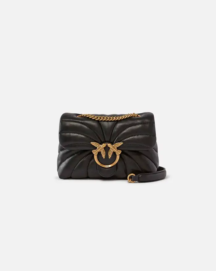 Pinko Borsa piccola a tracolla Love Bag Puff Butterfly nera in nappa trapuntata con dettagli dorati