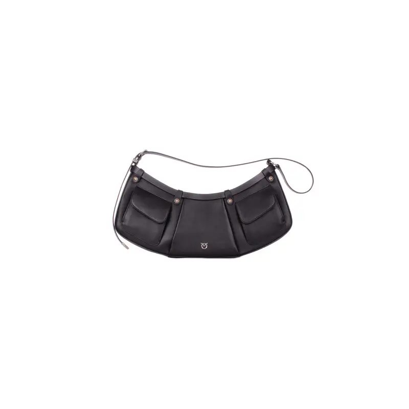 PINKO Borsa Donna Nero silver Pocket body bag big vitello