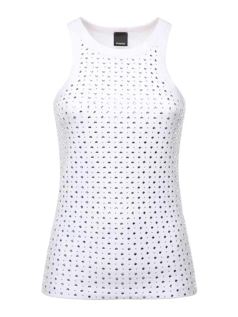 Pinko Canotta Con Strass E Borchie Bianco