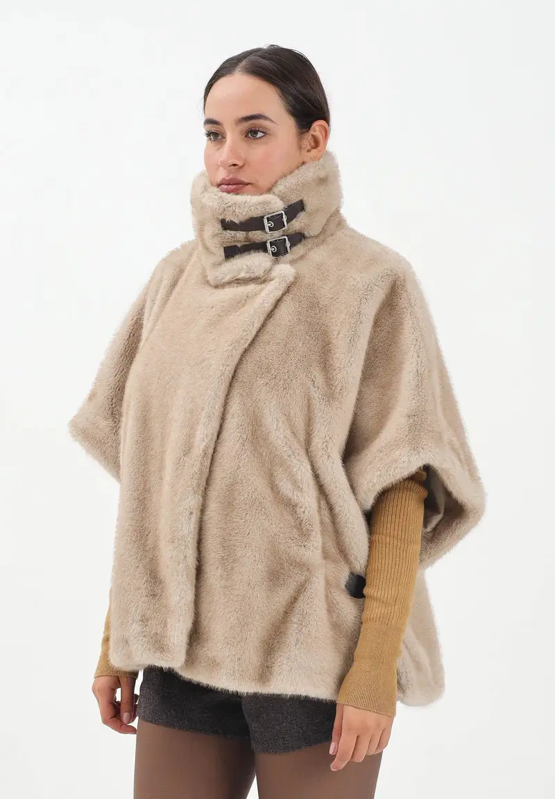 pinko Cappa beige da donna effetto pelliccia