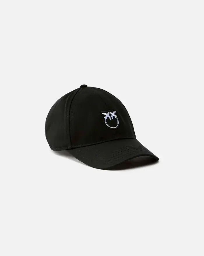 Pinko Cappello con visiera in puro cotone nero con logo Love Birds ricamato tono su tono