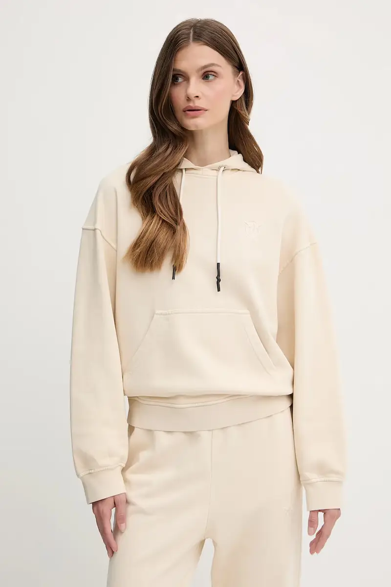 pinko felpa in cotone donna colore beige con cappuccio 105507 A2RB